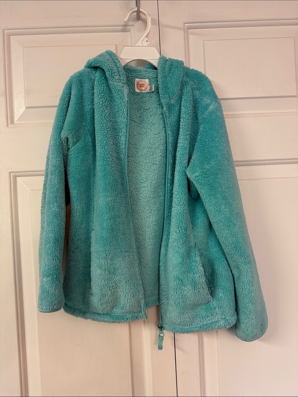 Wonder Nation Plush Hooded Jacket in Aqua Blue